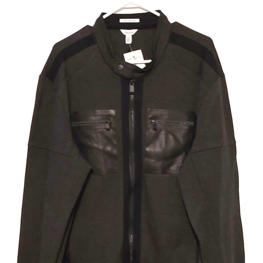 Calvin Klein Men's Black Zip-Up Jacket with Leather Accents & Pockets NWT Sz. XL - Picture 3 of 16